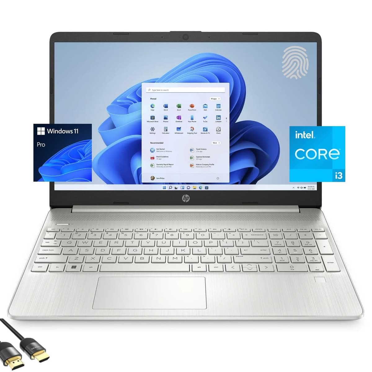 HP 15 portátil para negocios y estudiantes, pantalla FHD micro-bisel de 15.6", Intel Core i3-1215U hasta 4.40 GHz, 16 GB RAM, 1 TB SSD NVMe, webcam 720p, teclado numérico, USB-C, Wi-Fi, lector de huellas, HDMI con PD, Windows 11 Pro