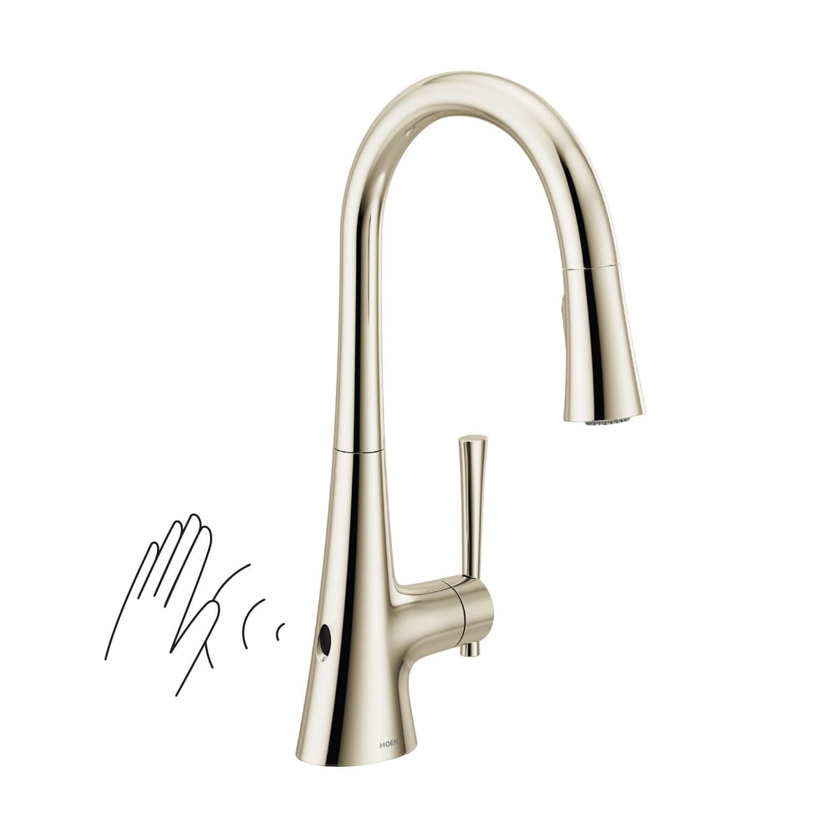 Moen Kurv Níquel Pulido Sensor MotionSense Wave Sin Contacto Monomando Alto Arco Extraíble Grifo de Cocina Moderno con PowerClean, 9126EWNL