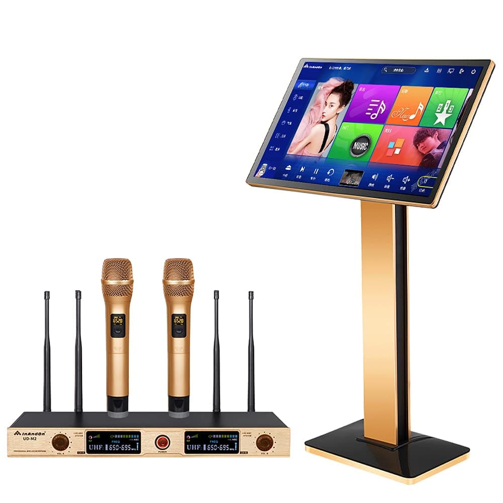 Generic Sistema de Karaoke con Micrófono Inalámbrico y Pantalla Táctil 22" Inteligente, Reproductor Profesional para KTV Bar y Casa, Disco 4T i3