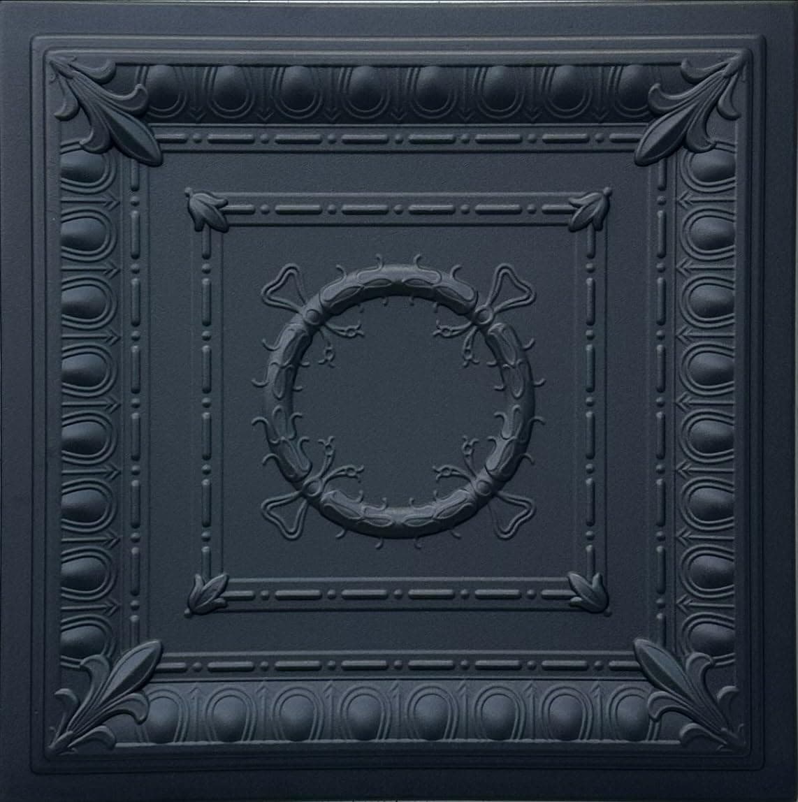 À LA MAISON CEILINGS R47 Romanesque Wreath Foam Glue-up Ceiling Tile, Pack de 144, Black Matte R47bk-144