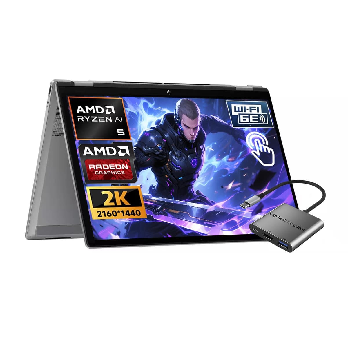 HP OmniBook X Flip 2 en 1, Laptop 16" Pantalla Táctil IPS 2K, AMD Ryzen AI 5 340 (Rinde como i7-1355U, hasta 5 GHz), 16GB DDR5, 1TB SSD, Gráficos AMD Radeon 840M, Wi-Fi 6E, Cámara IR de Privacidad 5MP, Windows 11