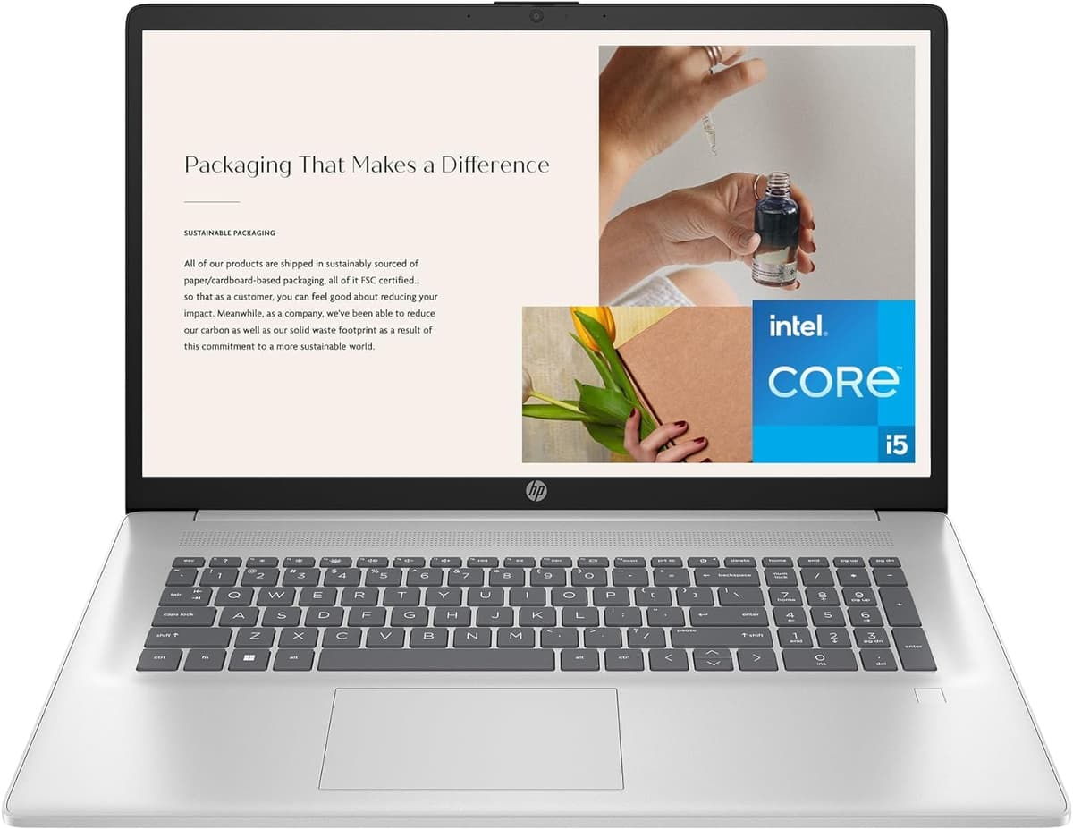 HP Laptop de 17 pulgadas, pantalla HD+, Intel Core i5-1235U de 12.ª generación, 8 GB RAM, 512 GB SSD, Intel Iris Xe, Windows 11 Home, 17-cn2099nr (2023) 7L8F8UA#ABA