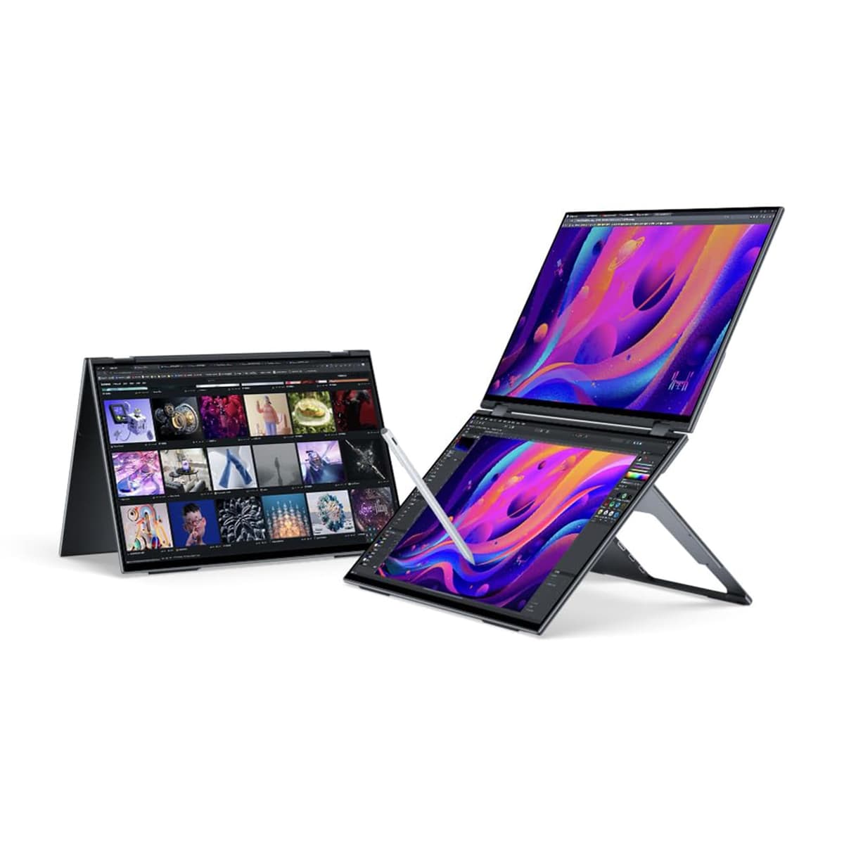 EHOMEWEI Monitor portátil doble plegable 16" x2 FHD con soporte táctil y stylus