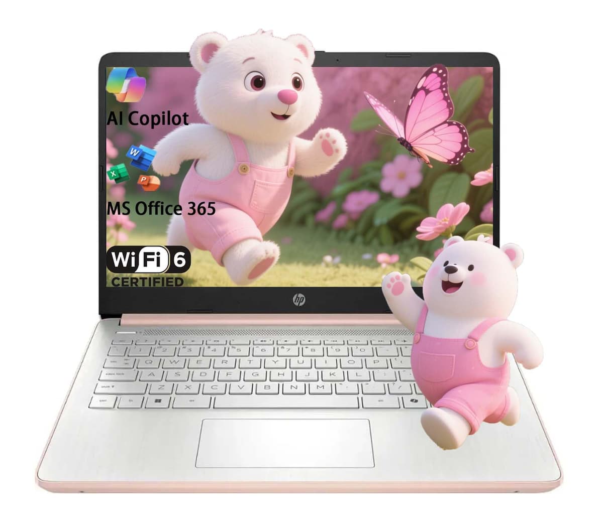 HP Stream de 14 pulgadas para estudiantes, negocios y hogar, Intel Celeron N150 (> N4120), 32 GB RAM, 128 GB UFS, Microsoft 365 con 1 TB de almacenamiento en la nube, camara 720p, Windows 11 S, con kit 5ave, oro rosa HP 14" laptop