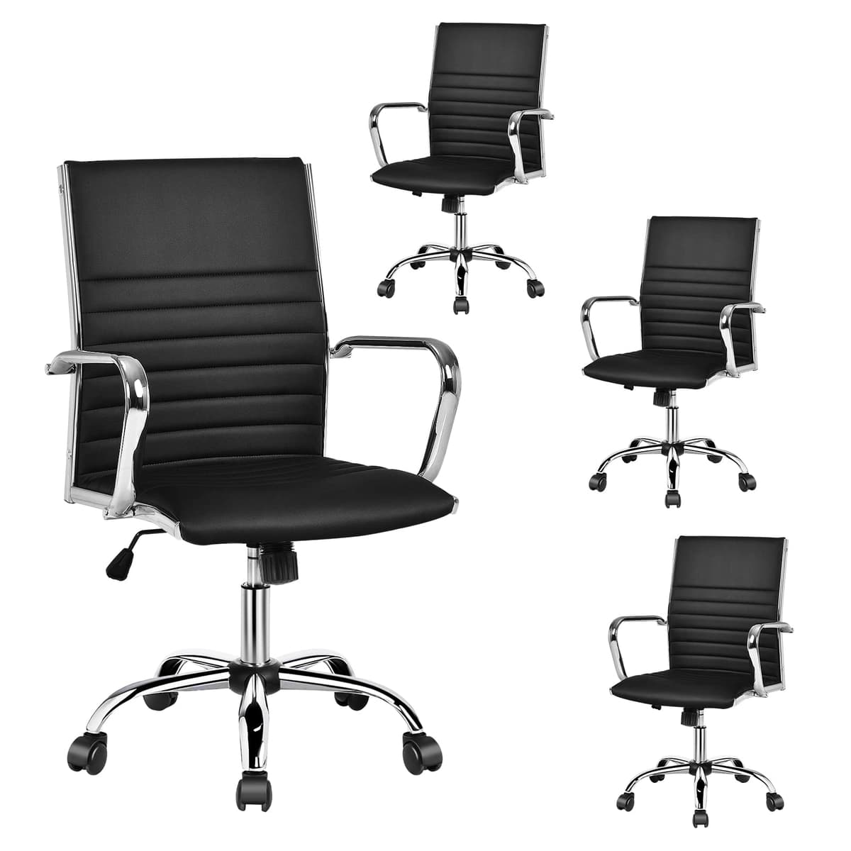 COSTWAY Ribbed Office Chair Set of 4 - Silla ejecutiva giratoria alta (Negro) 10248-CYBC