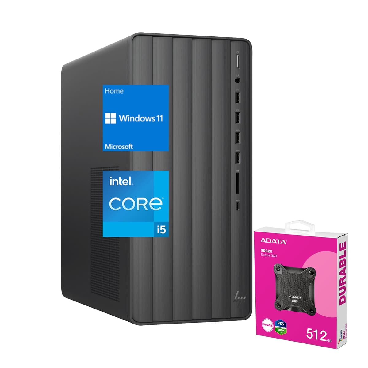 HP Envy Desktop i5-14400, 32GB RAM, 1TB SSD, Wi-Fi 6, Windows 11 Home + ADATA 512GB SSD Bundle TPC-F123-MT