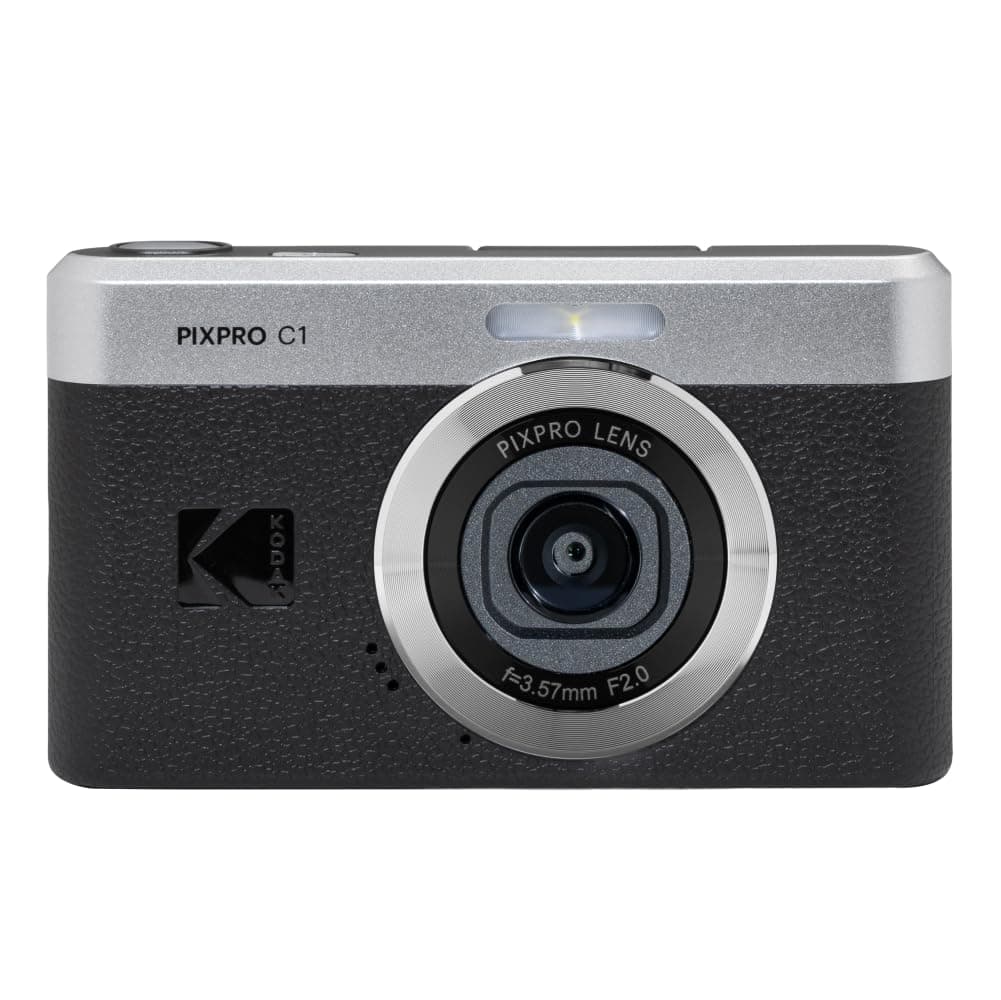 Kodak PIXPRO C1 Friendly Zoom - Cámara digital - 13MP compacta point and shoot con pantalla LCD abatible de 2.8" inclinable 180°, diseño retro vintage con zoom 4X y video Full HD 1080P para viajes, vlogging, negro