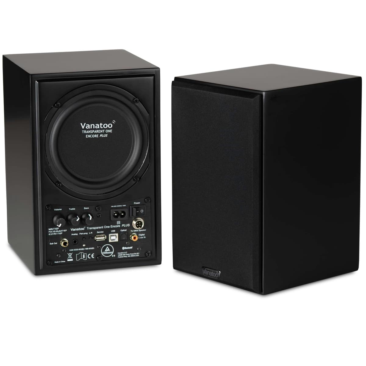 Vanatoo Black Transparent One Encore Plus Pareja de Monitores de Estudio Near Field para TV, PC y Juegos. Parlantes Activos para Escritorio y Ambiente. AUX, USB, Bluetooth, Óptico Toslink, Coaxial, Control Remoto. T1EPB