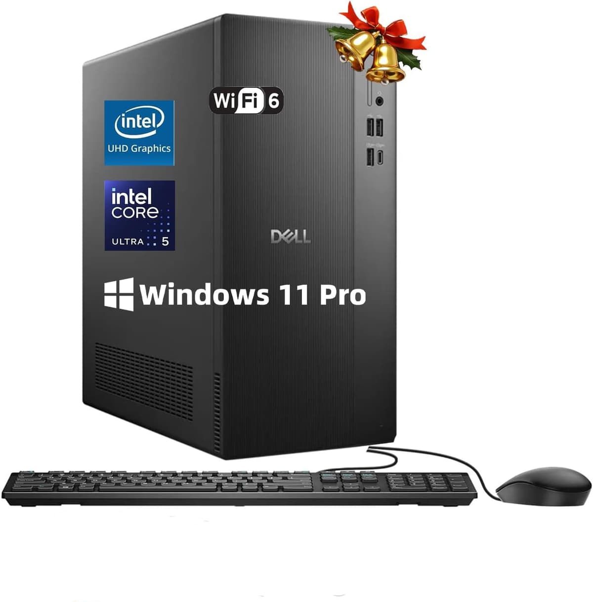 Dell ECT1250 Slim Tower Desktop (2025) - Intel Core Ultra 5 225 (10 núcleos, hasta 4.9 GHz), Intel UHD Graphics, Wi-Fi 6, Bluetooth 5.4, Windows 11 Pro, teclado, mouse y accesorios (64 GB RAM DDR5, SSD 4 TB) DECT1250