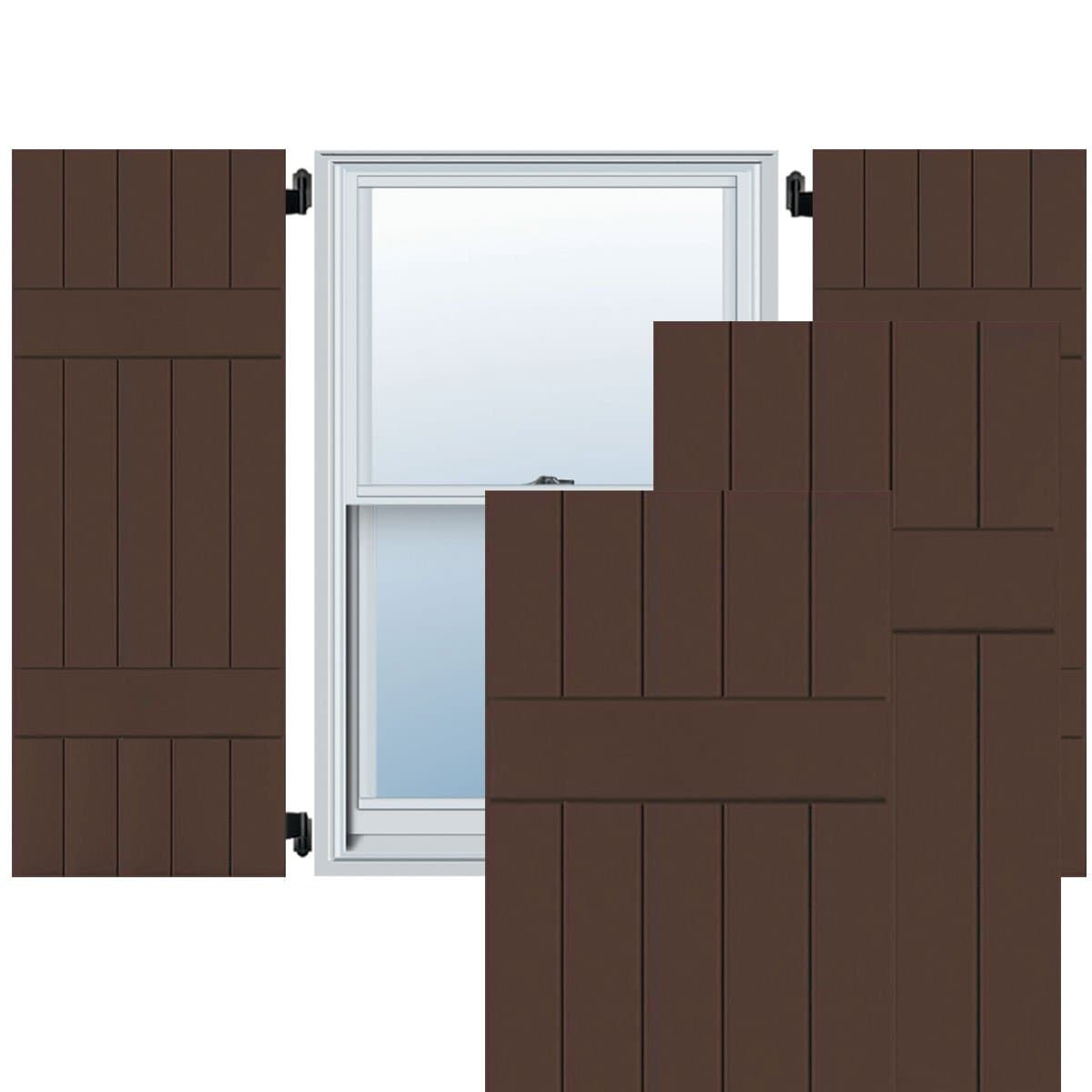 Ekena Millwork RWB18X032TBM Shutters exteriores estilo Board-n-Batten 18 x 32, Tudor Brown