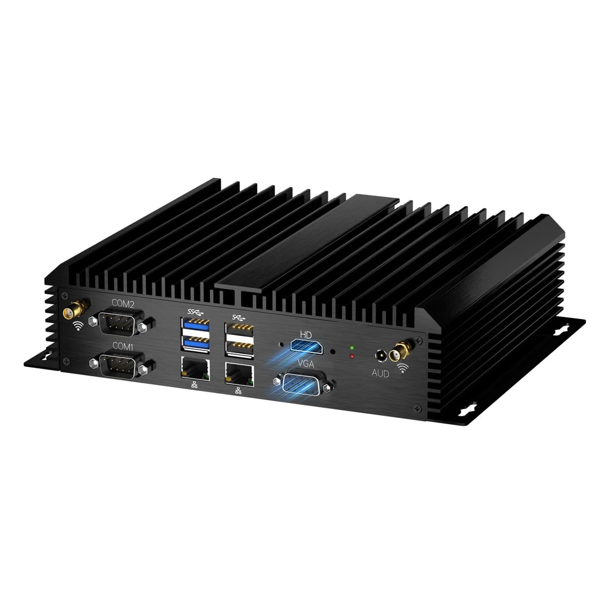 Kinupute Mini PC Fanless Core i7-8550U, 32GB, 1TB, VGA/HDMI 4K@60Hz, 2×2.5G LAN, 6×COM