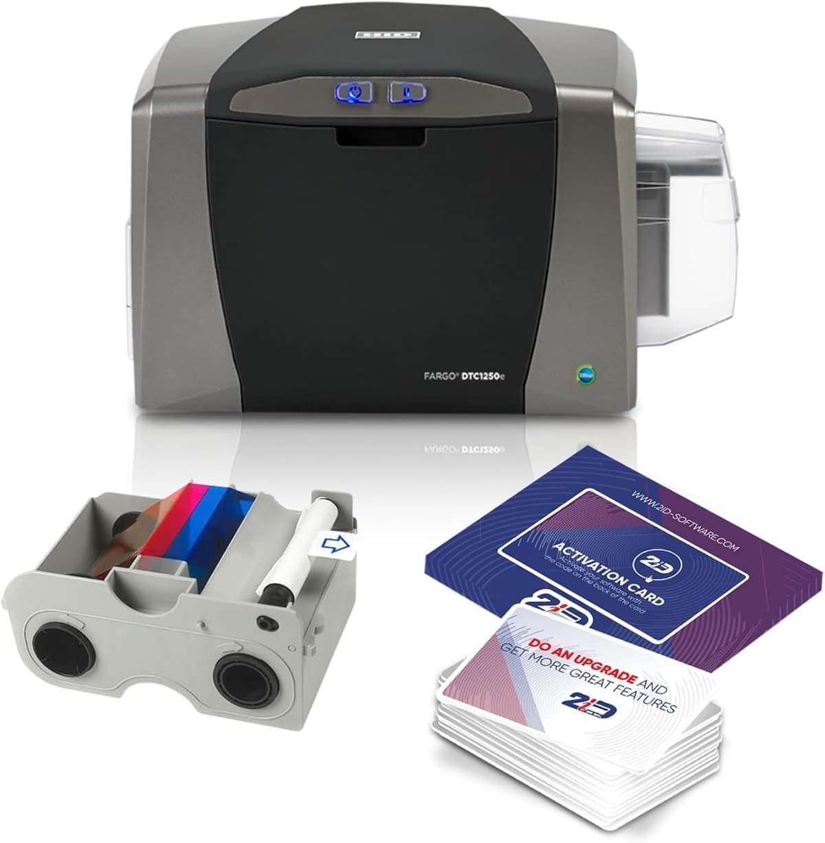 2ID Fargo DTC1250e Impresora de Credenciales Monocara y Kit de Suministros