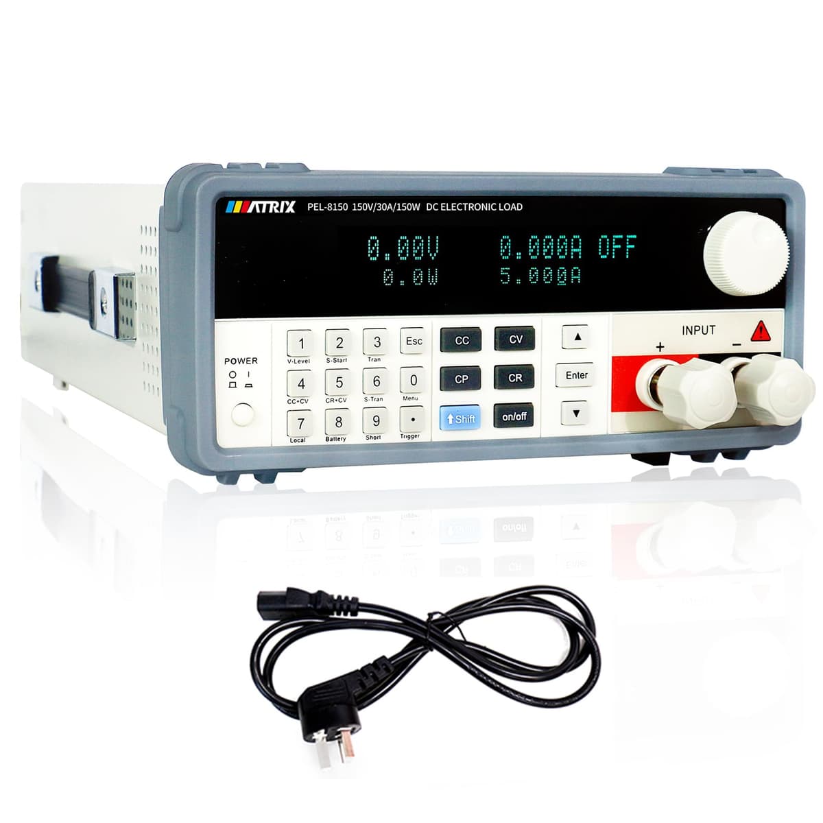 MATRIX PEL8150 Carga electrónica programable DC 150V/30A/150W, modos CC/CV/CR/CP y pantalla VFD