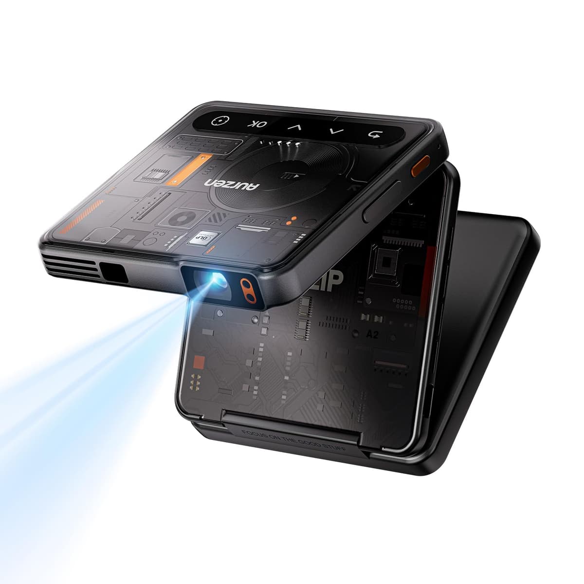 Aurzen ZIP Cyber Edition mini proyector tri-fold DLP con batería 5000mAh y Bluetooth 5.4 (negro) DZ001