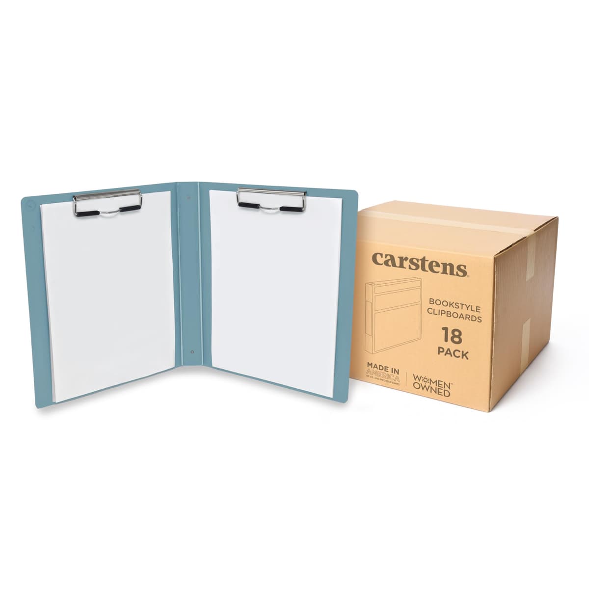 Porta carpetas estilo libro resistente Carstens con cubierta, 2 sujetapapeles - Azul polvo, caja de 18 9704-00CS