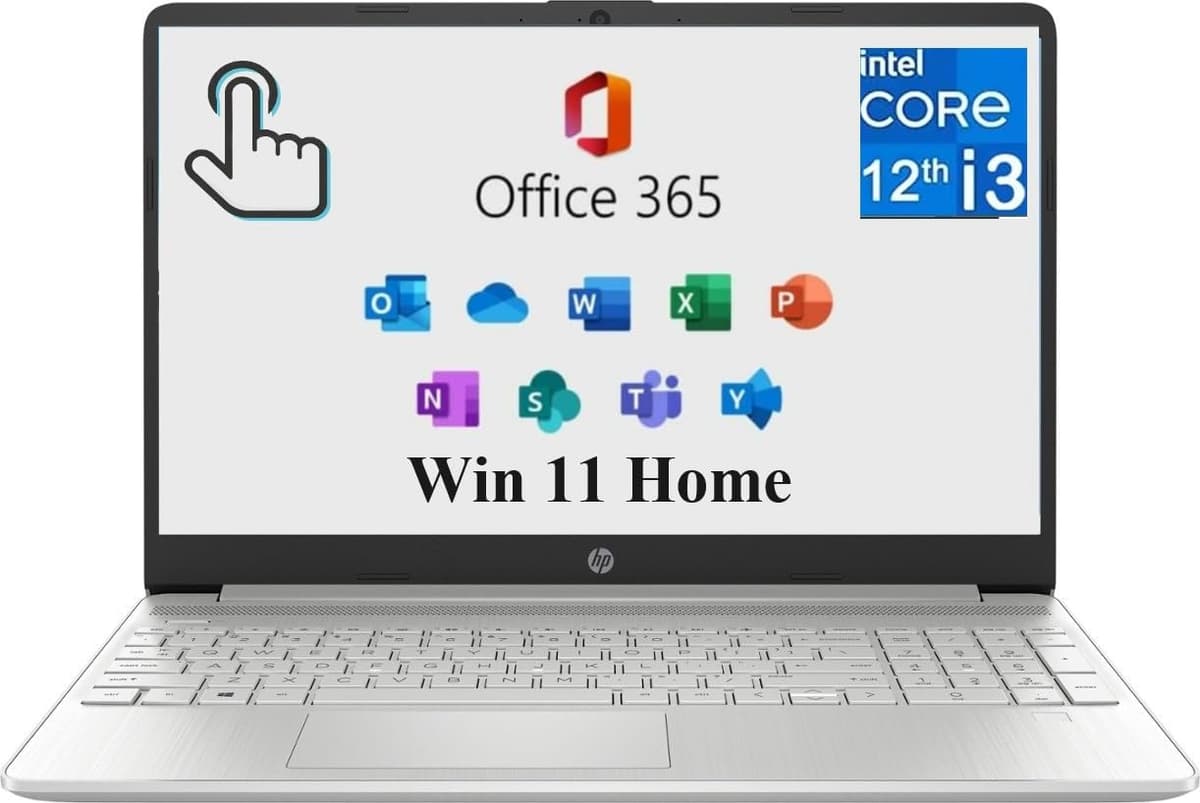 HP 2024 Laptop 15 de 15.6" HD+ táctil, Intel Core i3-1215U, con Microsoft Office 365, 8GB RAM, 256GB SSD PCIe, Windows 11 Home, larga duración de batería, plateado natural 15-DY5033DX