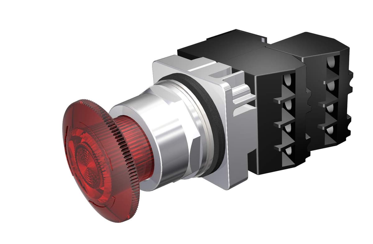 Siemens 52PR8DRGB Unidad twist-to-release iluminada 30mm, cabeza hongo plástica, rojo, mantenida, 2NC