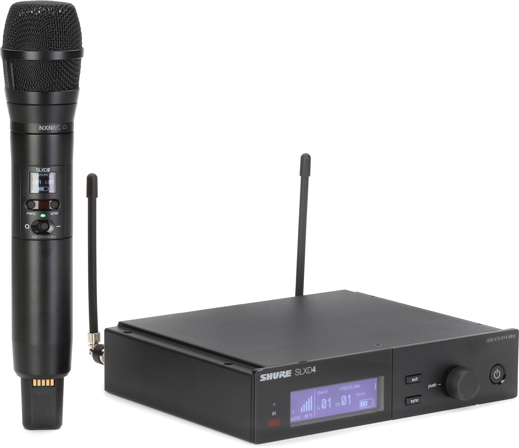 Shure SLXD24/N8CB Wireless Microphone System con SLXD4 receptor y SLXD2 micrófono de mano Nexadyne 8/C SLXD24/N8CB-G58