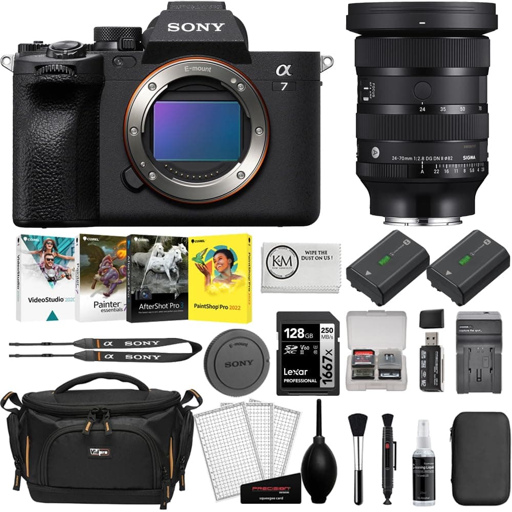 Sony a7 IV Mirrorless Digital Camera con Sigma 24-70mm + Batería NP-FZ100 extra, 128GB SD, Software de Foto, Bolsa, Kit de Limpieza y Cargador BSONILCE7M4B-204