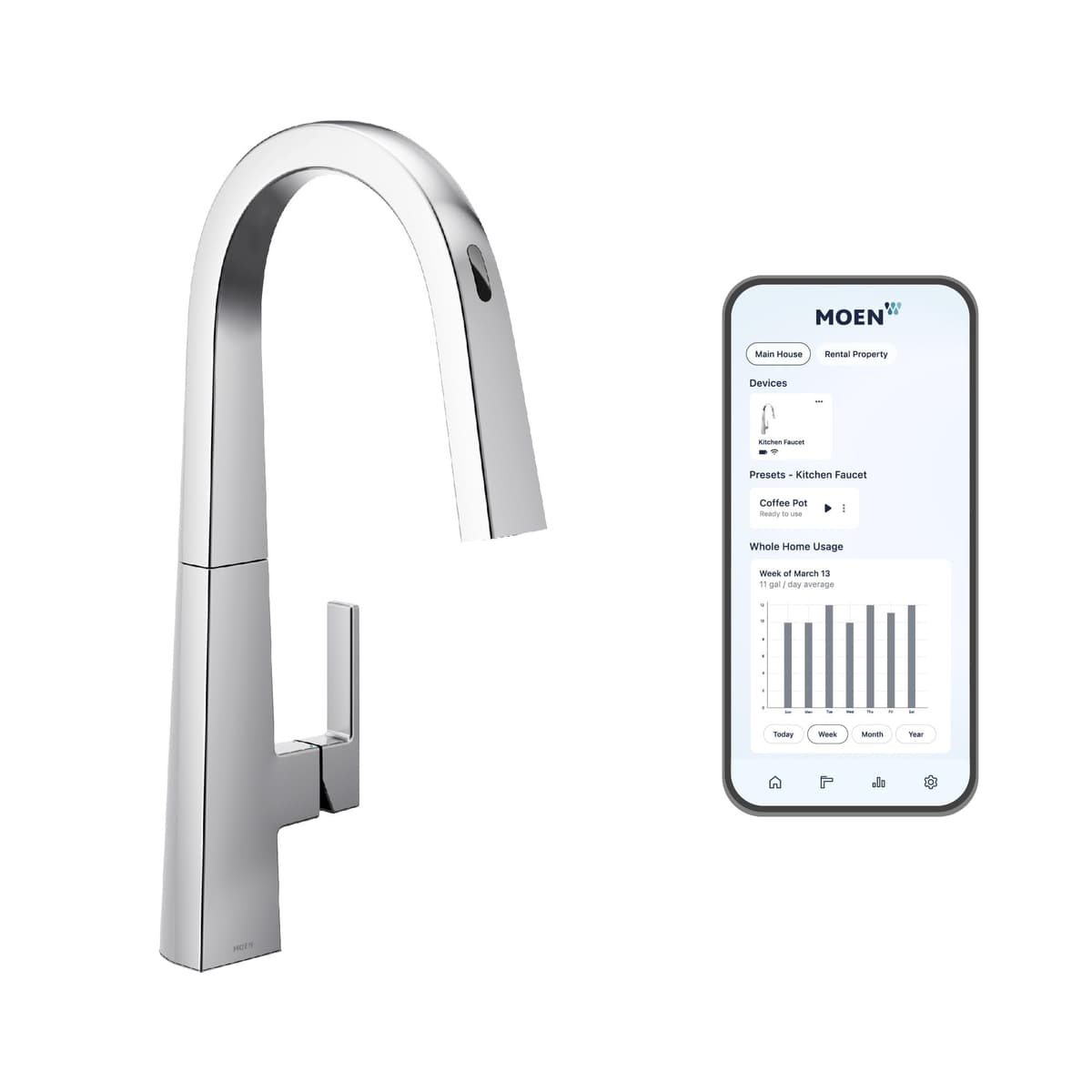 Moen S75005EVC Grifo Inteligente Nio Touchless con Pulverizador Extraíble y Control por Voz y Power Boost, Cromo