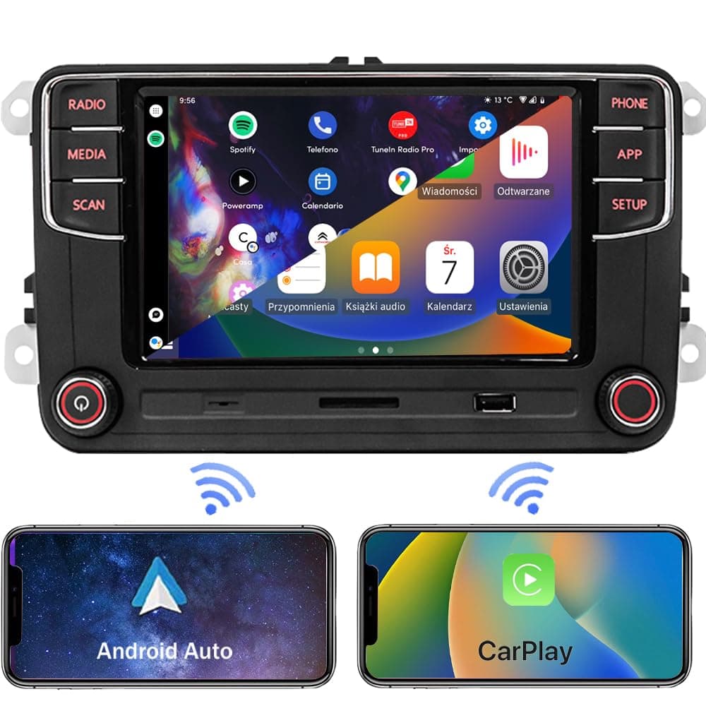 SCUMAXCON Radio para Auto RCD360 PRO3S RCD330 CarPlay inalámbrico Android Auto Bluetooth USB AM/FM RVC SD para VW Golf MK5 MK6 Passat Polo Jetta EOS CC (Cámara de retroceso activada) VWA6450 US