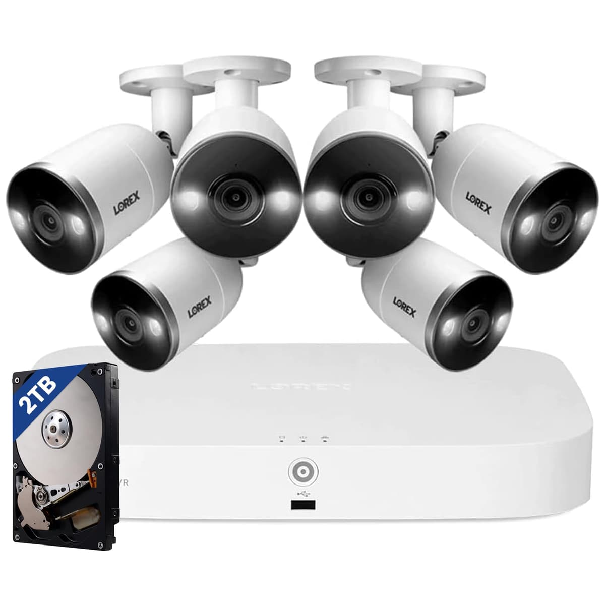 Lorex Fusion N843 4K con NVR 2TB y 6 cámaras IP metálicas - 8 canales PoE N843A82-8AB6-E