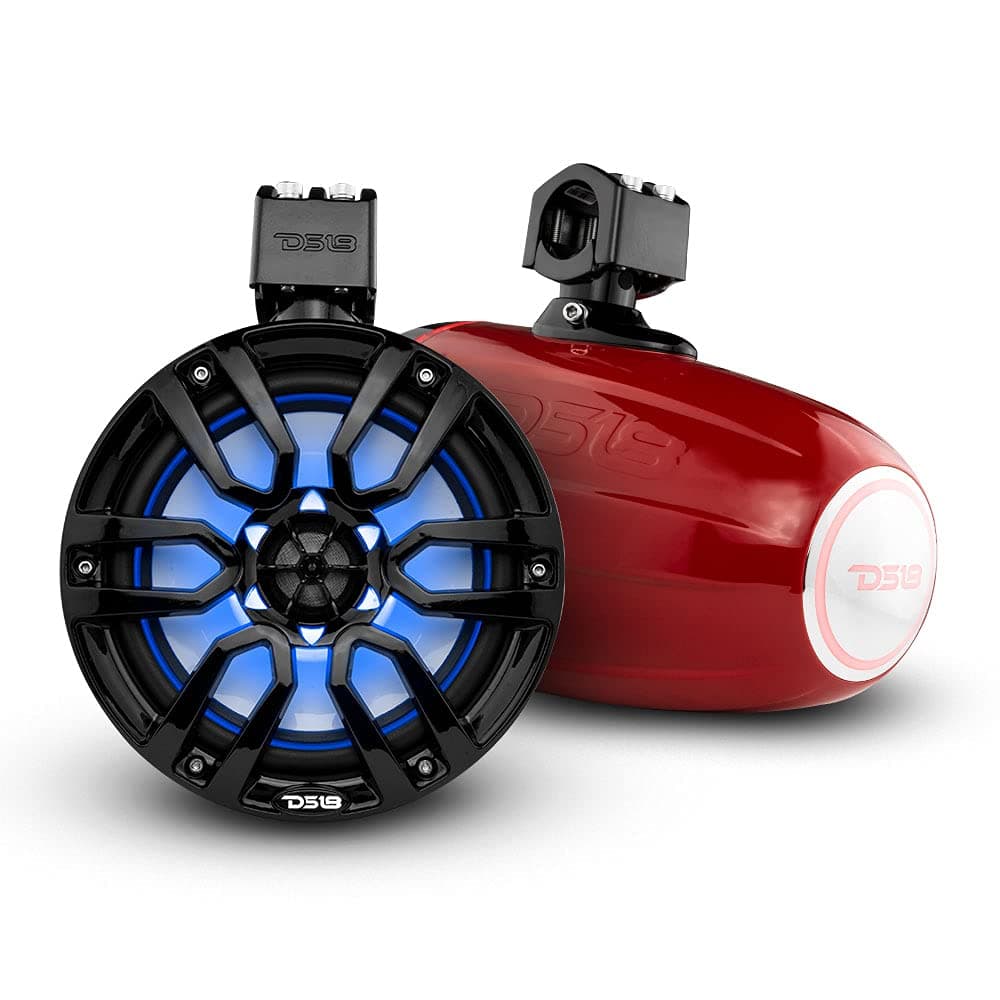 DS18 NXL-X8TP/RD Torres marinas Hydro de 8" con luces LED RGB integradas Alto rendimiento, grado marino IP65,375 W máx. 125 W RMS 4 ohmios (par)
