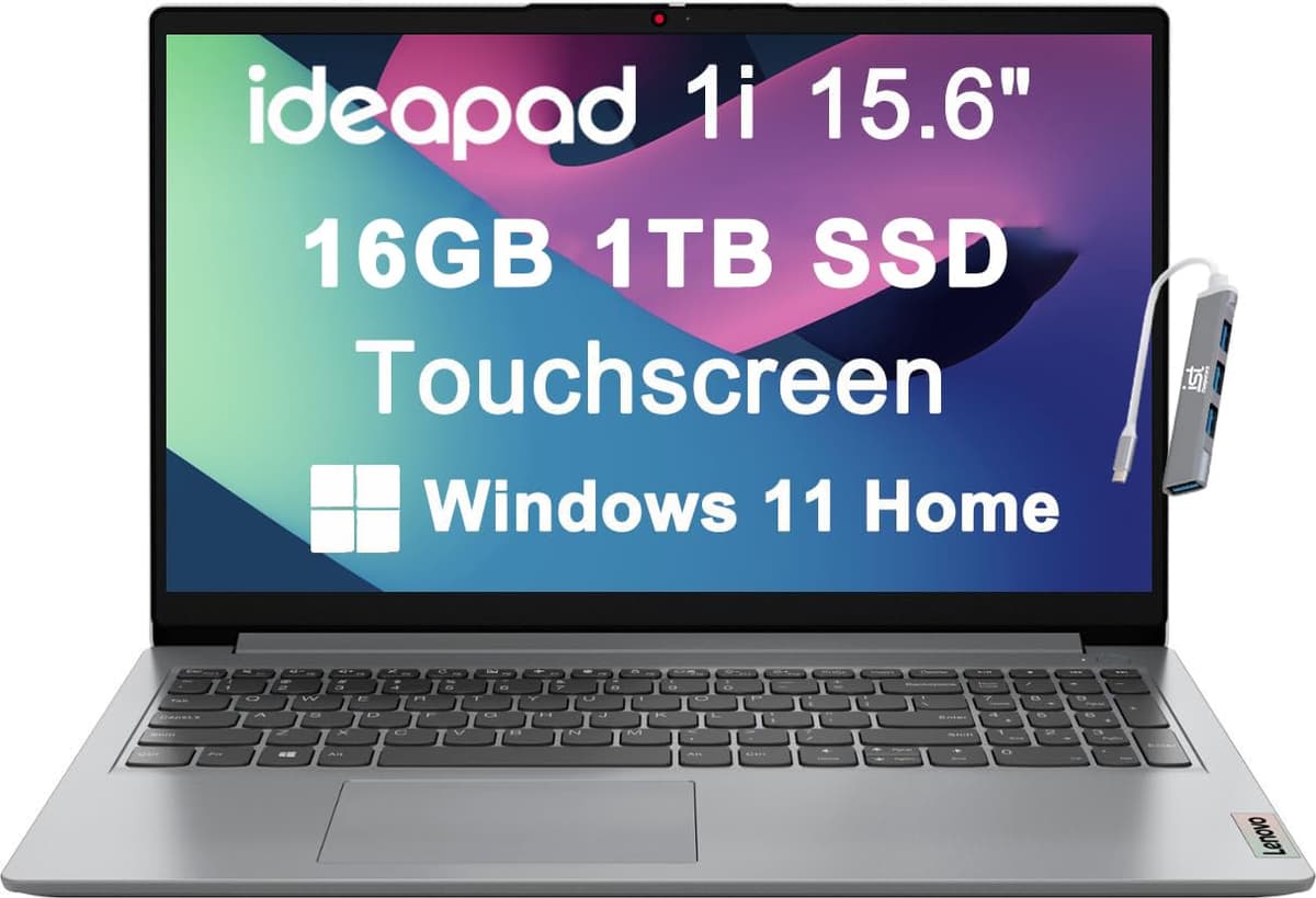 Lenovo IdeaPad 15.6" Pantalla Táctil FHD (16 GB RAM, 1 TB SSD, Intel i3-1215U de 6 núcleos (> i5-1135G7)), Bisel Estrecho, Cámara Web, Batería de 10 Horas, Wi-Fi 6, Hub IST, Windows 11 Home en Modo S, Gris Nube