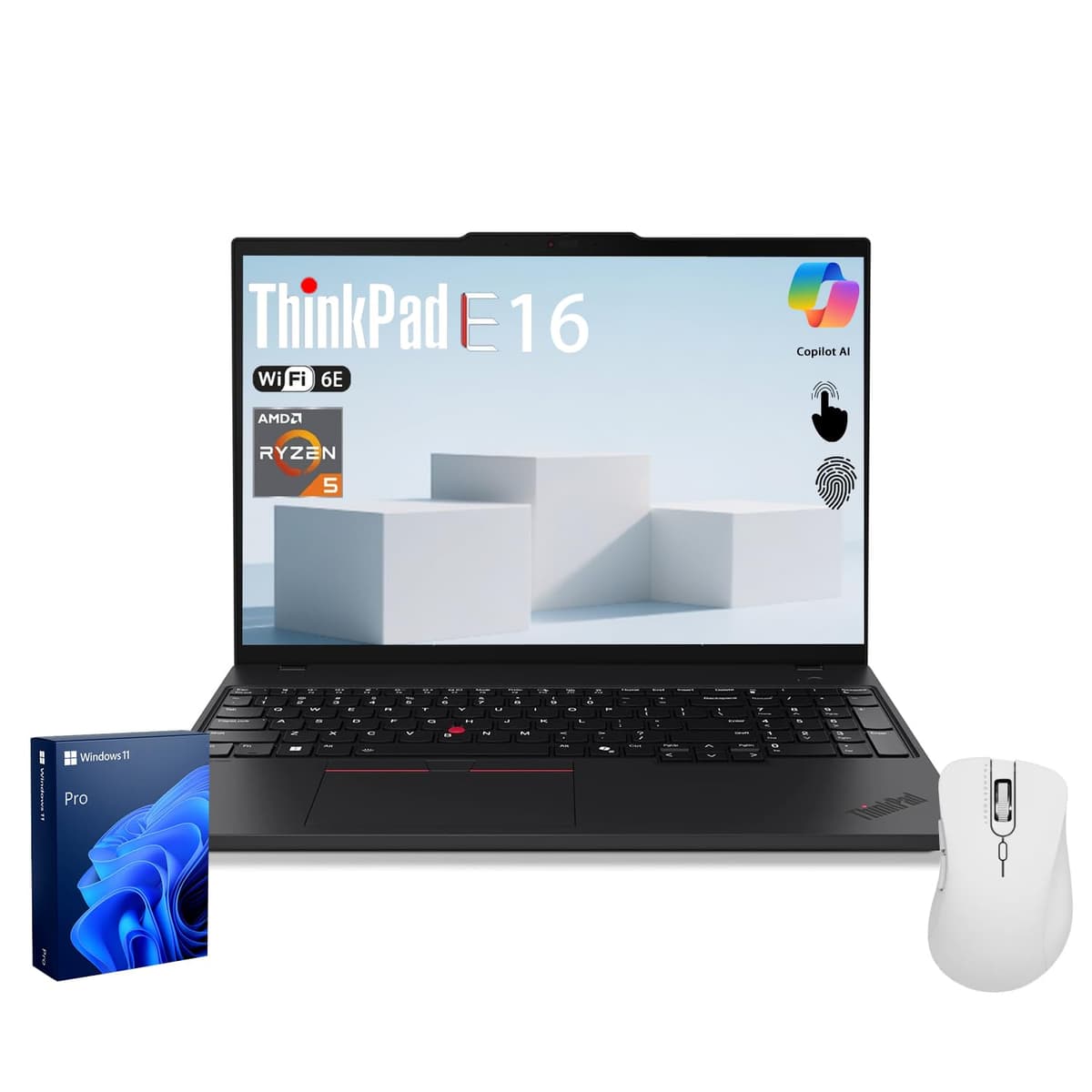 Lenovo ThinkPad E16 Gen 2, Laptop Empresarial 16" FHD+ Táctil, AMD Ryzen 5 7535U, 16GB RAM DDR5, 512GB SSD, Lector de Huellas, Teclado Retroiluminado, Cámara, Wi-Fi 6E, HDMI, Windows 11 Pro, Negro, con Bundle