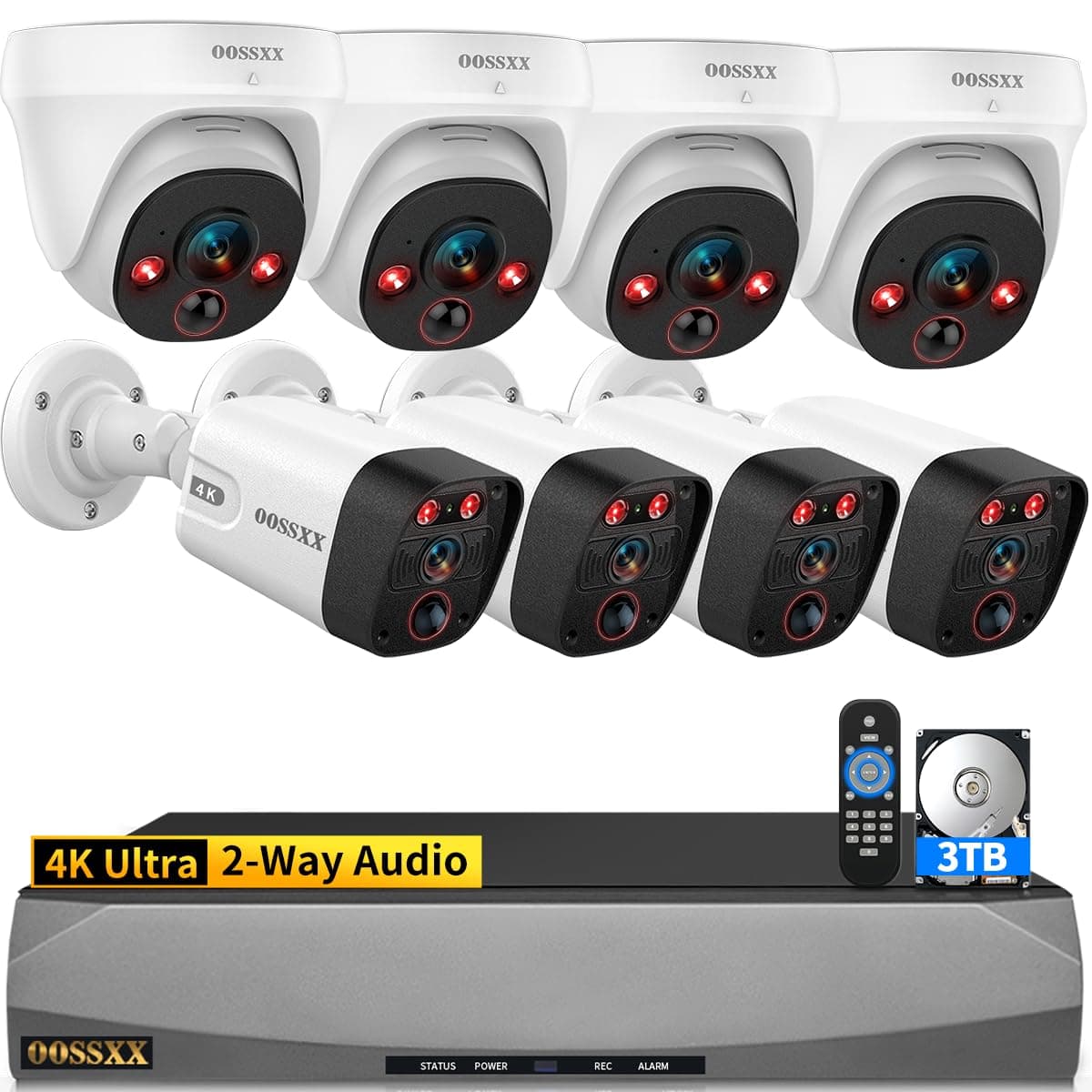 OOSSXX (4K Ultra y Gran Angular 130°) Sistema de Cámaras de Seguridad Exterior Cableadas Dome PoE IP para Videovigilancia Audio Bidireccional Cámaras de Seguridad para Hogar 8MP 2-Way Audio