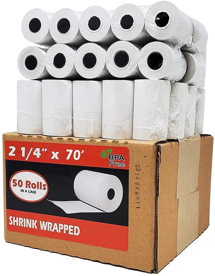 BuyRegisterRolls Papel térmico 2 1/4 x 70 ft, rolls premium, pack shrink 5 rolls BRR