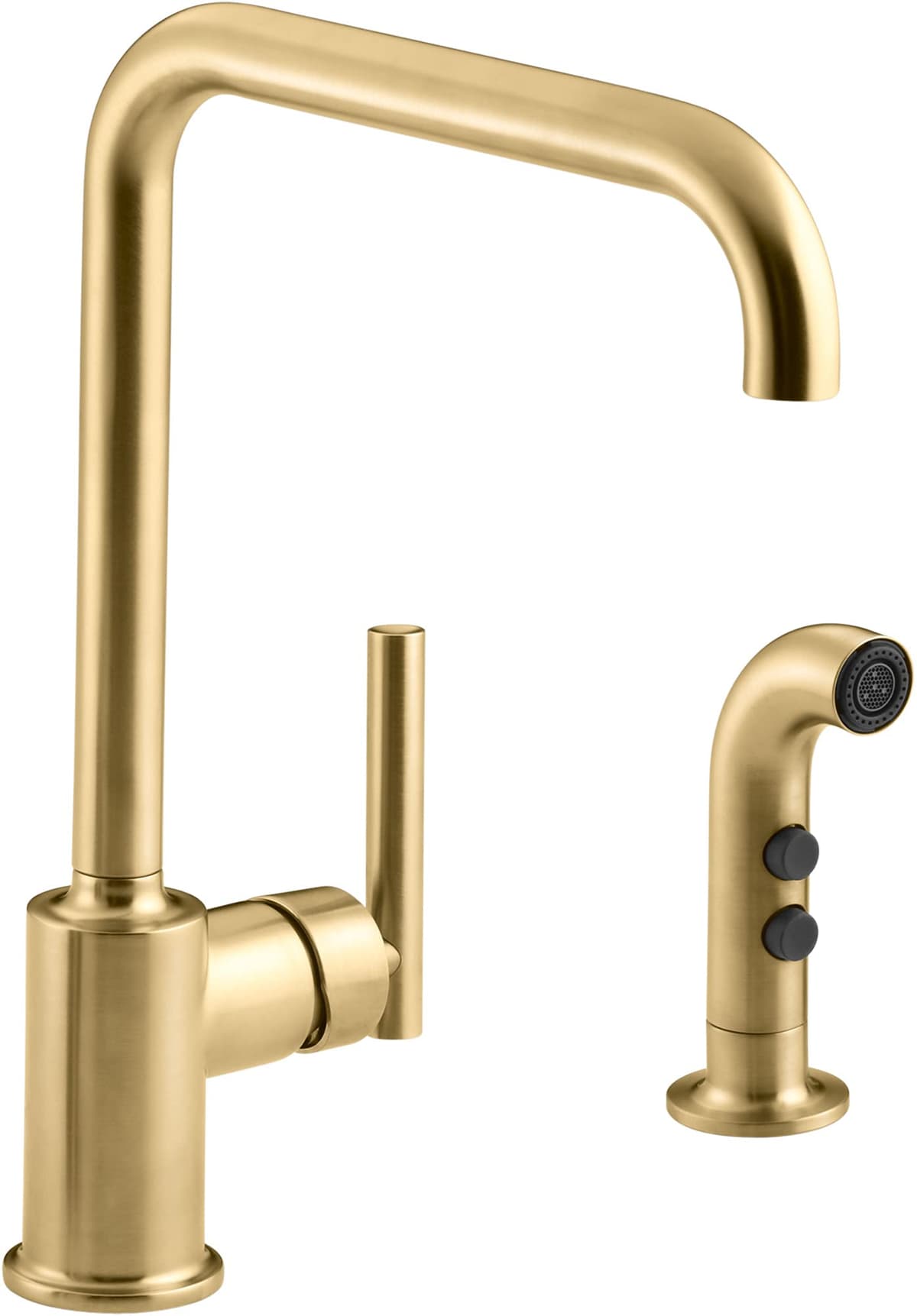 KOHLER Purist Grifo de cocina de dos orificios con pico de 8" y rociador lateral a juego 7508-2MB