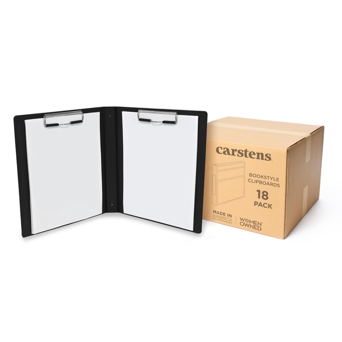Carstens Portapapeles Tipo Libro Resistente con Tapa, 2 Clips - Negro, Paquete de 18 9719-00CS
