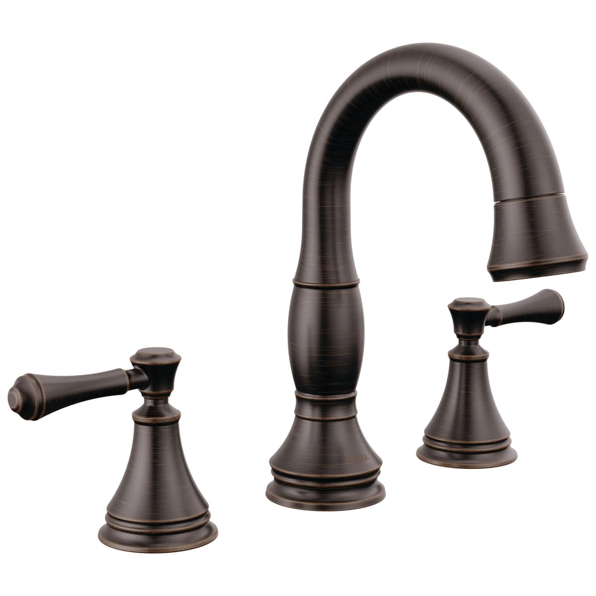 Delta Cassidy - Grifo de lavabo con rociador extraíble y acoplamiento magnético, Oil Rubbed Bronze, 3 agujeros, modelo 3597-RBPD-DST