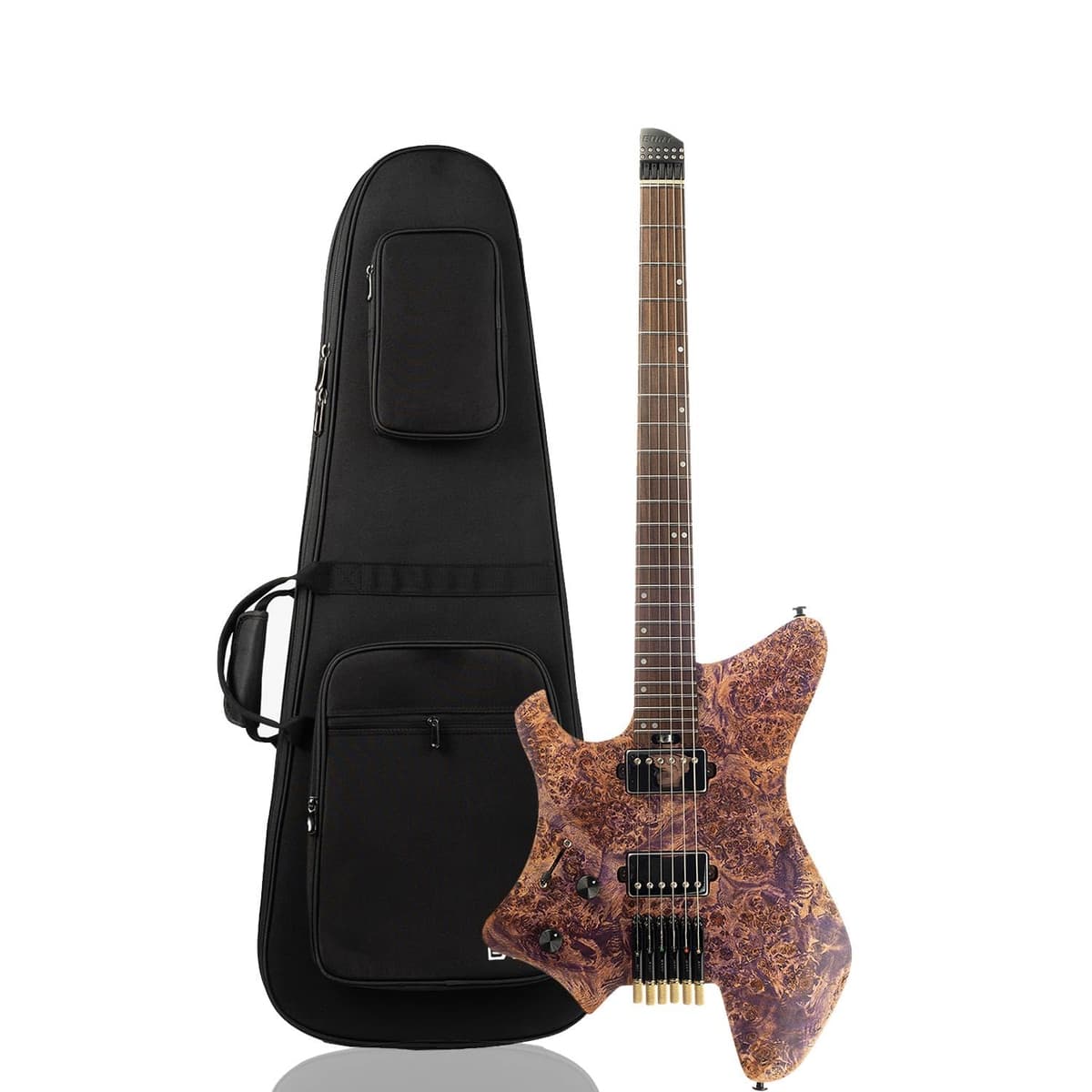 EART GW2L Guitarra eléctrica headless izquierda - Roasted Padauk/Poplar Burl, pickups Alnico-V