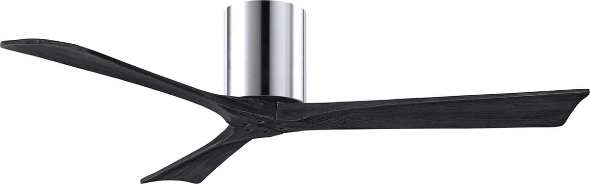 Matthews IR3H-CR-BK-52 Irene Ventilador de techo 52" flush mount con control remoto y pared, motor DC silencioso, 3 palas de madera negra, Polished Chrome