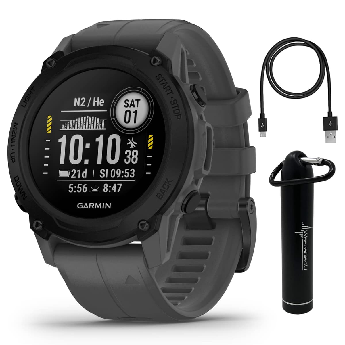 Wearable4U Garmin Descent G1 Reloj computadora de buceo resistente Slate Gray con Power Bundle (010-02604-00)