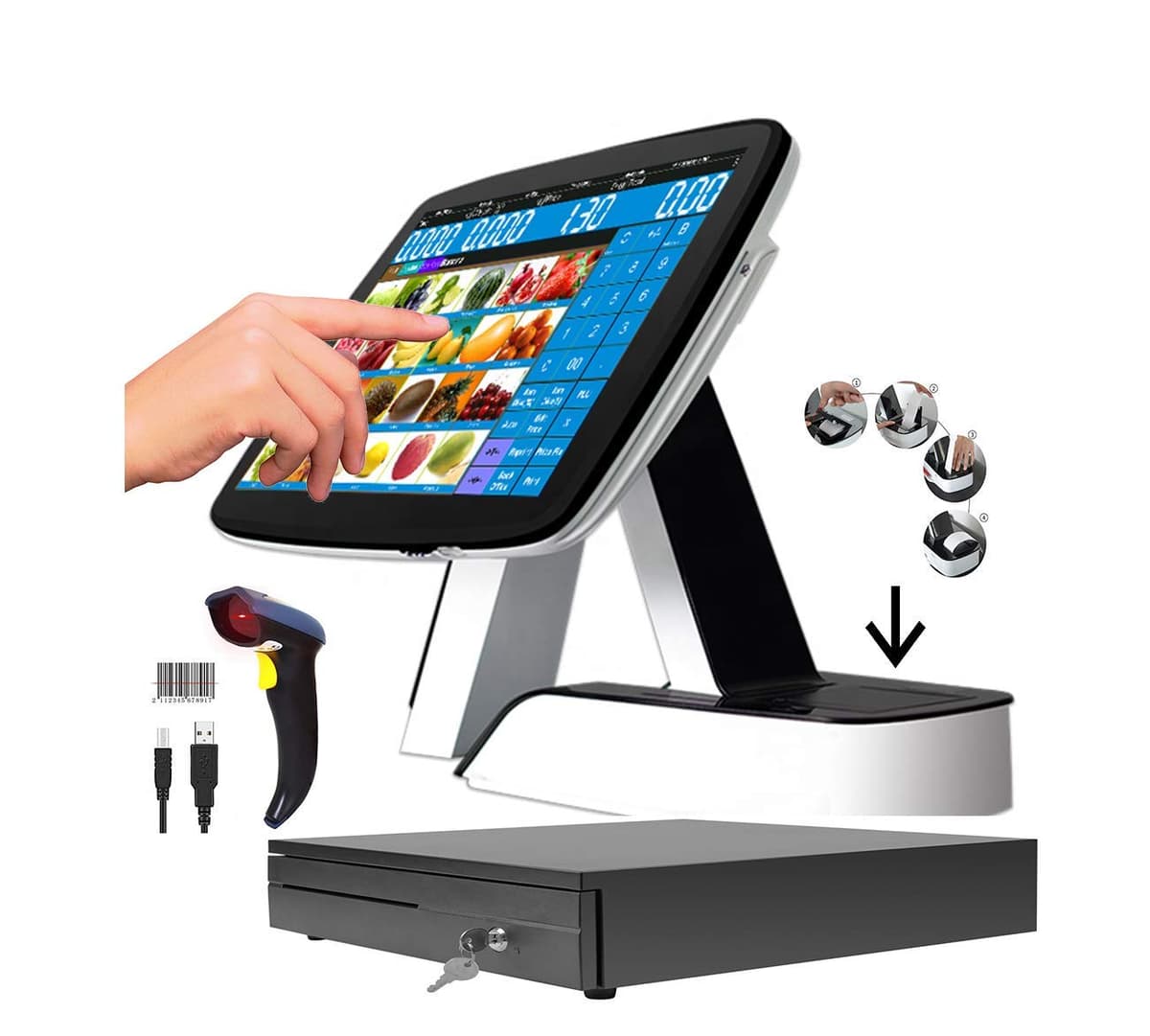ZHONGJI Caja Registradora Touch Screen con Impresora Térmica, Software POS y Scanner de Códigos ZHONGJI-A7CP
