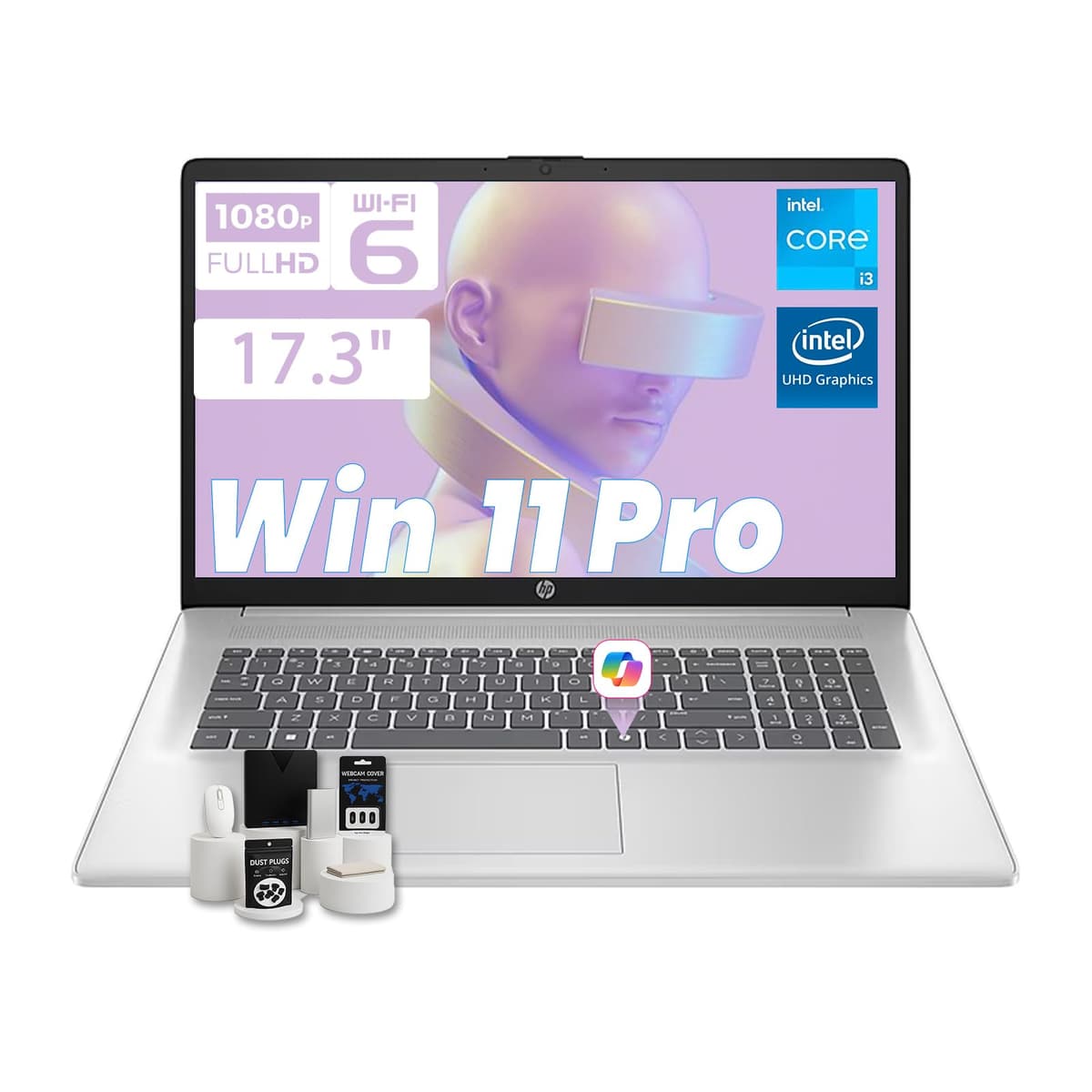 HP 17.3" FHD Laptop para negocios y estudiantes, pantalla IPS antirreflejo, con accesorios, Intel (8 núcleos) i3 - N305, Win 11 Pro, Wi-Fi 6, carga rápida HP, cámara HD, Copilot AI, 32 GB RAM, SSD 2 TB HP Laptop 17