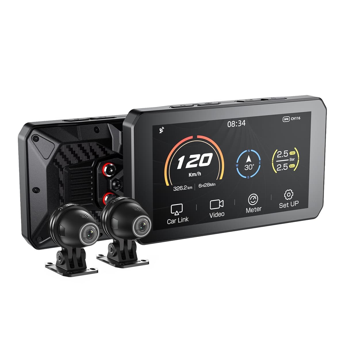 CHIGEE AIO-5 Lite Sistema de Navegación GPS con CarPlay y Android Auto para Moto, BSD, STARVIS HDR LCD 5", 60 FPS, Wi-Fi 5G, BT, Impermeable IP67, Modo Estacionamiento 24H, App Dedicada 1