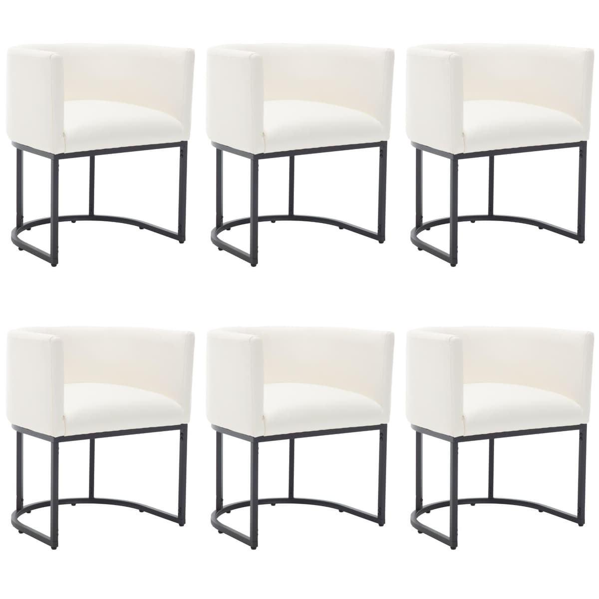 BESTANO Sillas de Comedor Cuero Sintético Juego de 6 Sillas de Brazo Modernas con Estructura Negra, Tapizadas 18.5" Ancho, Blanco