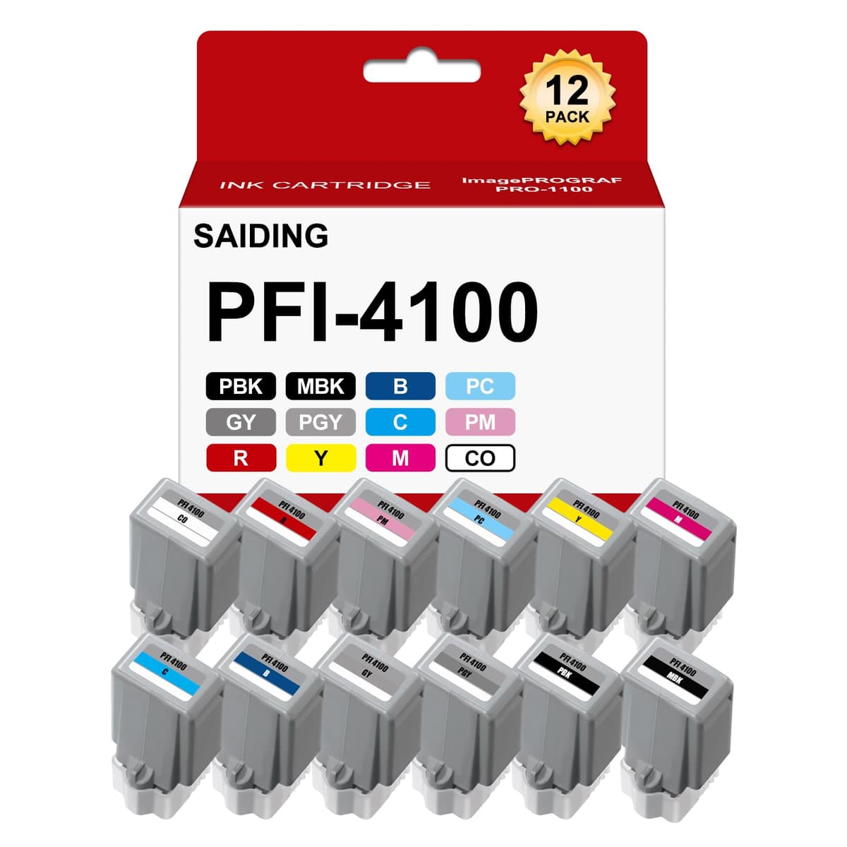 SAIDING Cartuchos de Tinta Compatibles PFI-4100 para Canon ImagePROGRAF Pro-1100 (Paquete x12) SC20250208