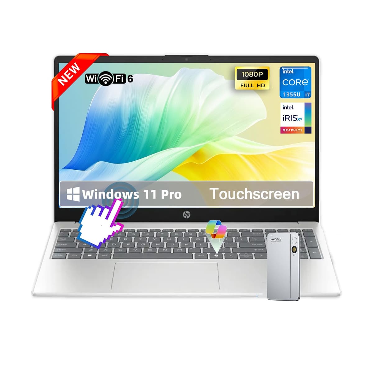 HP Laptop táctil de 15.6" • Pantalla FHD IPS de 15.6" • Intel i7-1355U de 10 núcleos • Wi-Fi 6 • Eliminación de ruido por IA • Copilot • Webcam HD • con grabador de voz por IA • Windows 11 Pro • (16 GB RAM, 512 GB SSD)