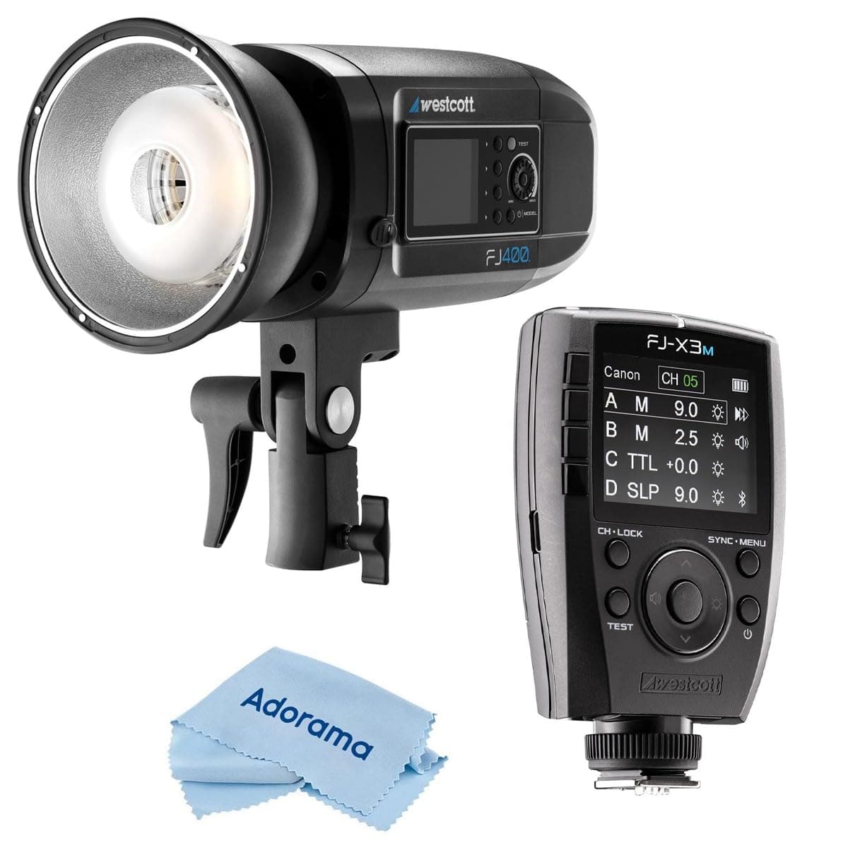 Westcott FJ400 con disparador inalámbrico universal Westcott FJ-X3, paño de microfibra 4700 A