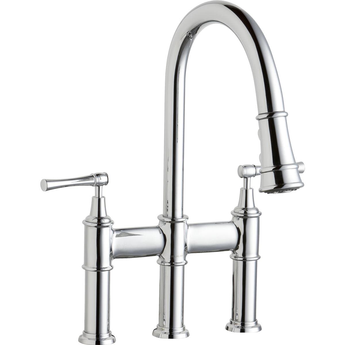 Elkay LKEC2037CR grifo puente de tres agujeros con rociador extraíble, cromo