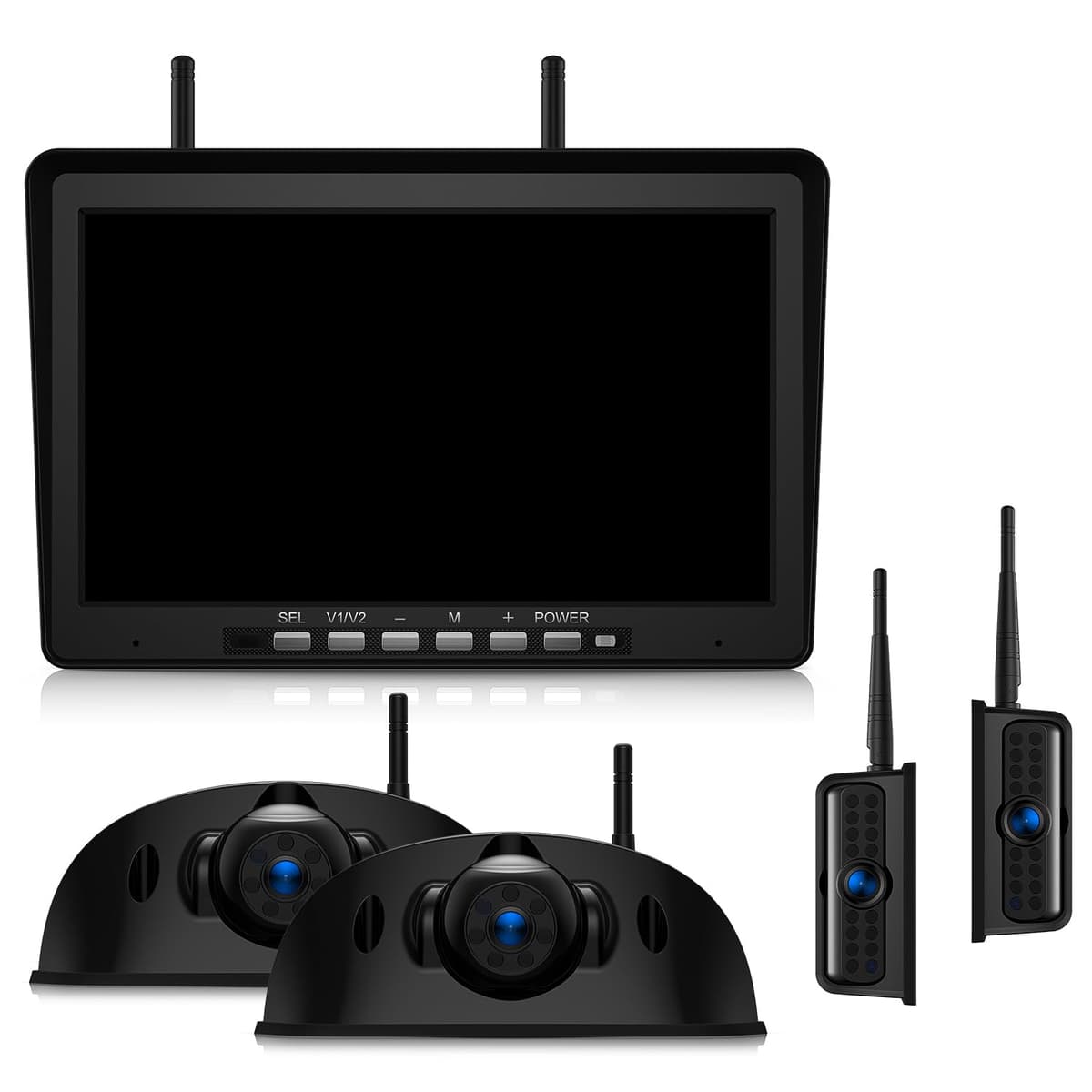 ZEROXCLUB Sistema inalámbrico de cámara de retroceso para RV de 10.1", Plug and Play, pre-cableado para Furrion RV Trailer Camper, monitor cuádruple HD 1080P con 2 cámaras traseras y 2 cámaras laterales, impermeable IP69K, BY504