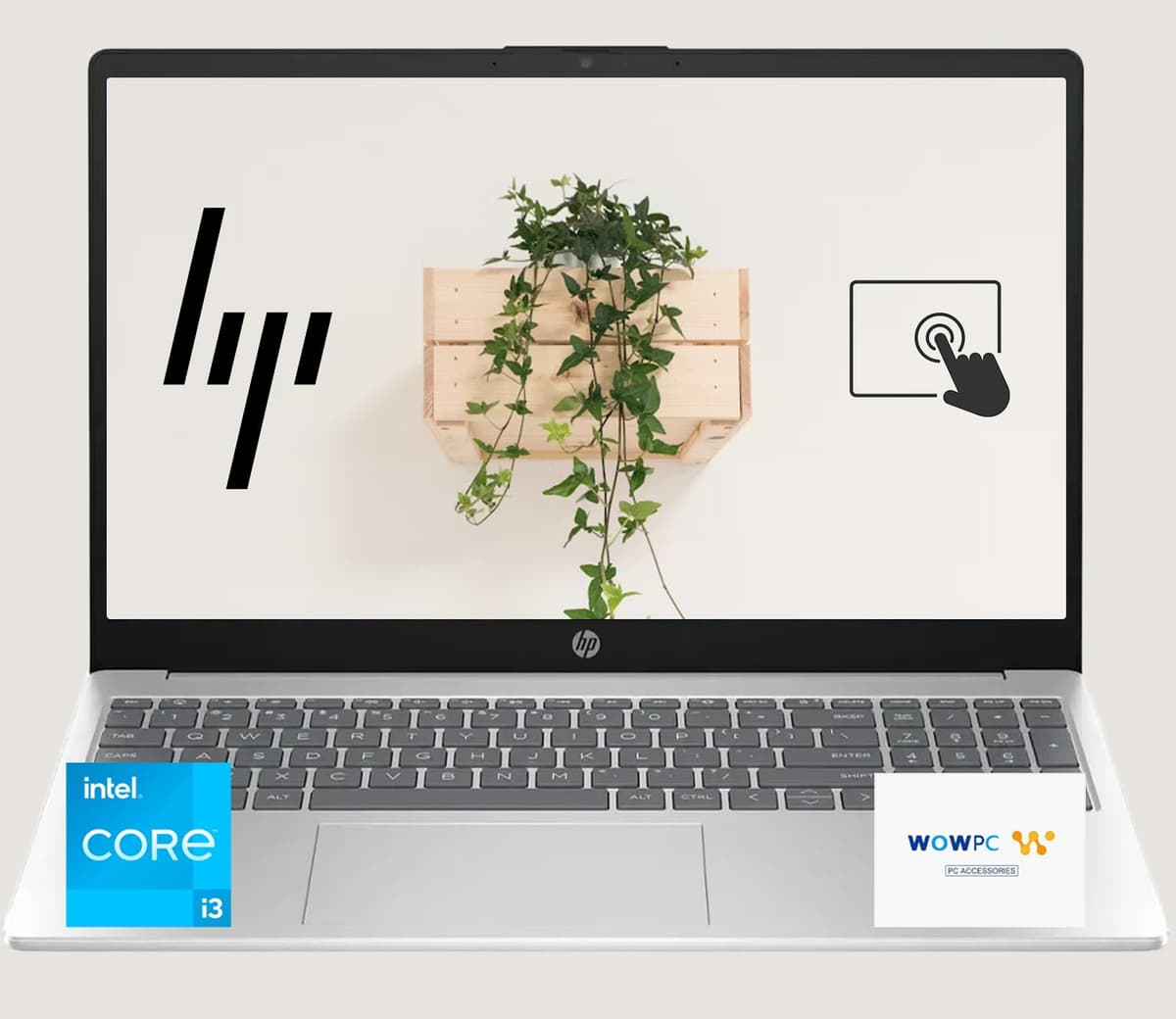HP Laptop de 15.6" con pantalla táctil HD, Intel i3-1215U, 32 GB RAM, 1.5 TB SSD (1 TB SSD + unidad de 512 GB), Windows 11 Home, WiFi 6, audio HD, cámara HD, BrightView, hasta 10.25 horas de uso, con paquete WOWPC 3 en 1 HP 15