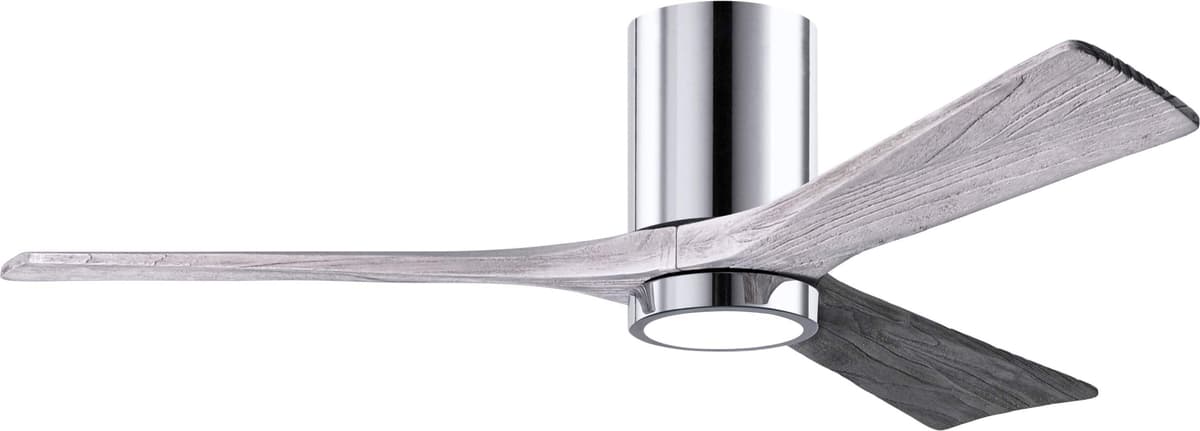 Matthews IR3HLK-CR-BW-52 Irene Ventilador de Techo Empotrado de 52" con Luz y Control Remoto y de Pared, Motor DC Silencioso, 3 Aspas de Madera Maciza, Cromo Pulido con Tono Madera de Granero