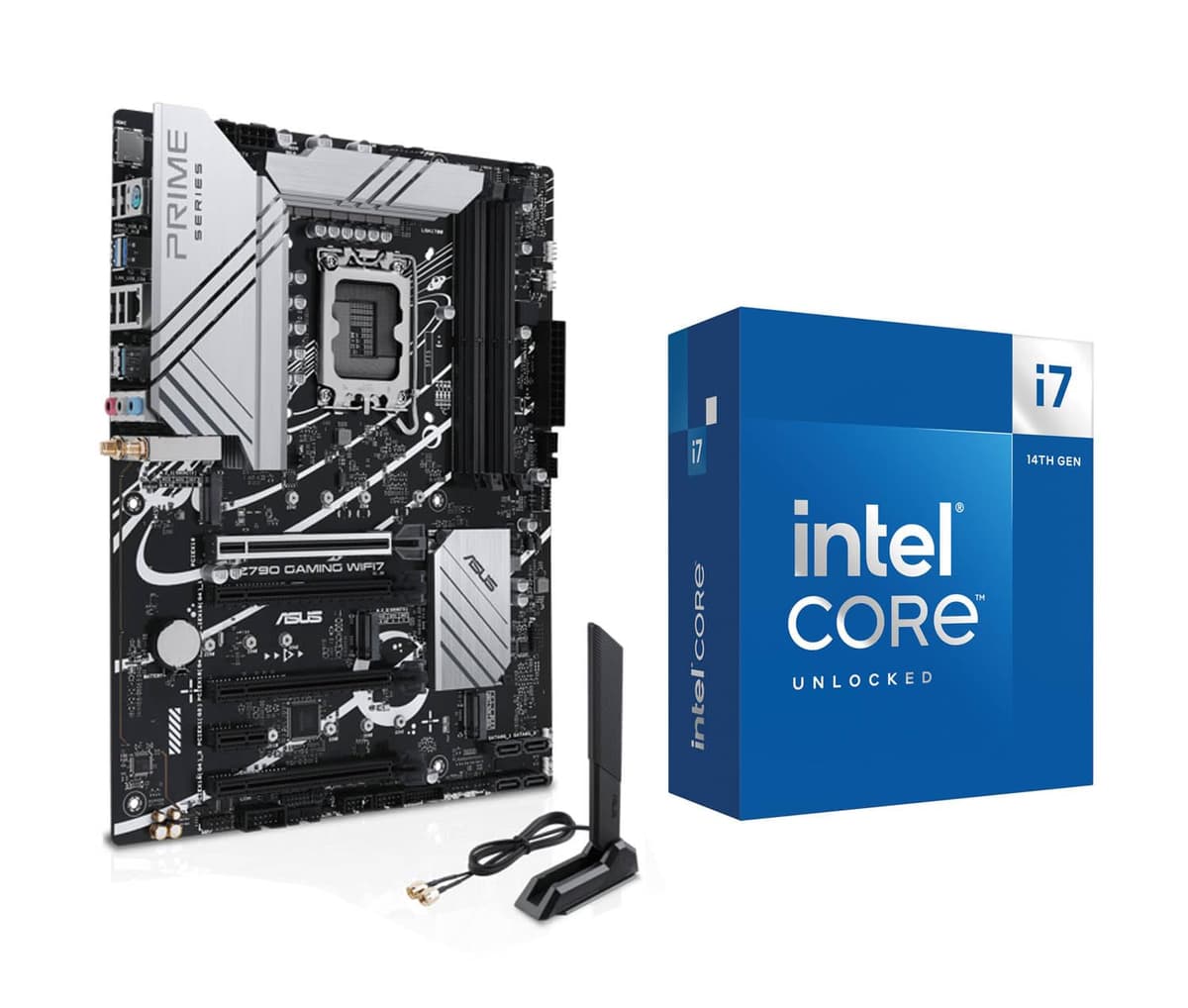INLAND por Micro Center CPU Placa Madre Intel i7-14700K 14ª Gen 20 núcleos LGA 1700 Procesador de Escritorio con Placa Madre ASUS Z790 Gaming WIFI7 ATX 14700KZ790GAMWF7