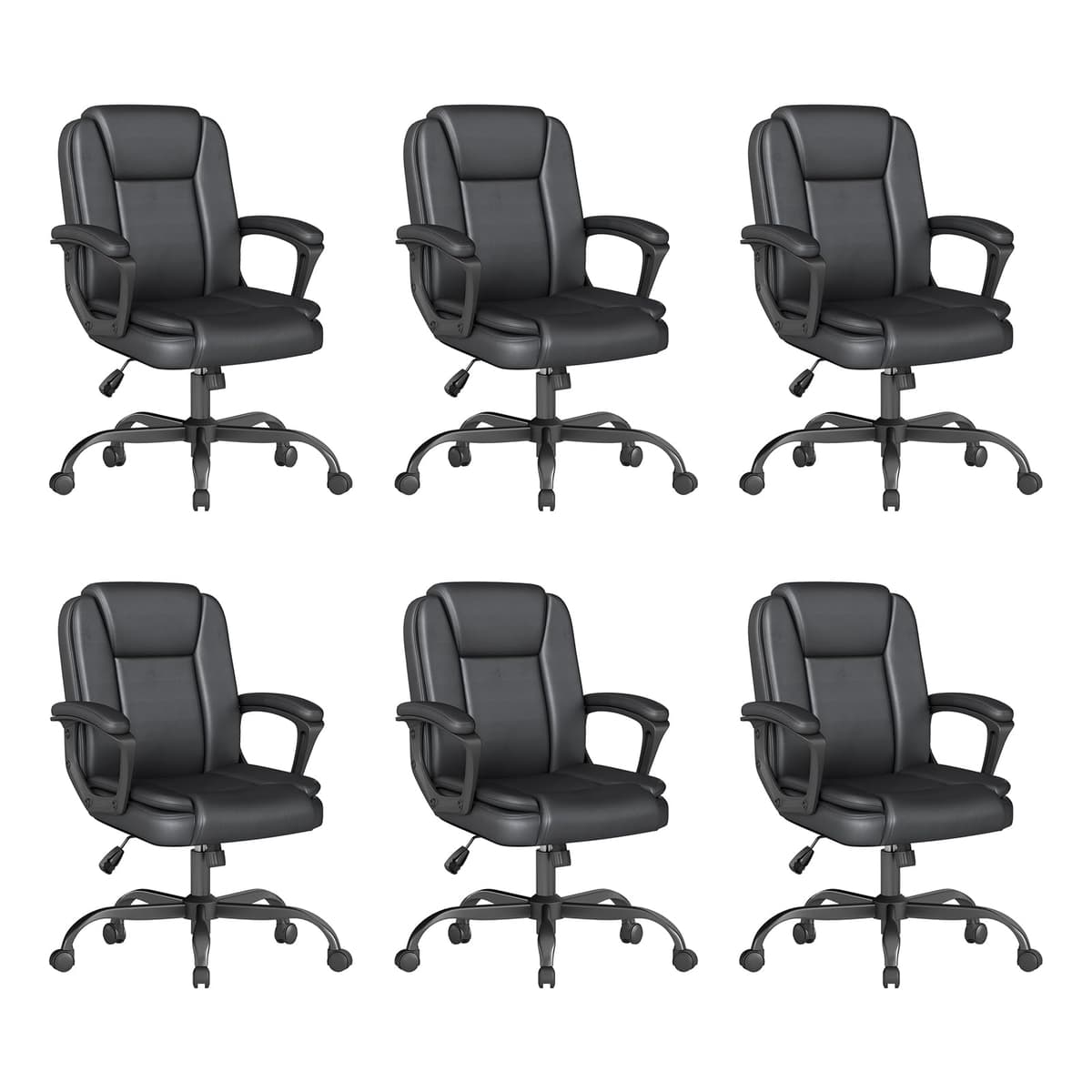 Silla Ejecutiva Keratee para Oficina, Silla de Escritorio de Cuero con Reposabrazos Acolchados, Respaldo Medio Giratoria Ajustable Ergonómica para Oficina en Casa, 6PC, Negra 9017BK-6PC